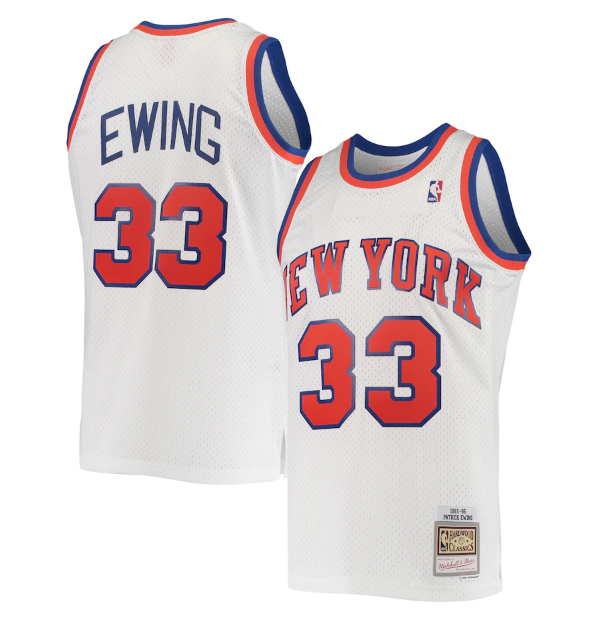 Men's New Yok Knicks #33 Patrick Ewing White Mitchell & Ness 1985-86 Hardwood Classics Swingman Stitched Jersey Men's New Yok Knicks #33 Patrick Ewing White Mitchell & Ness 1985-86 Hardwood Classics Swingman Stitched Jersey